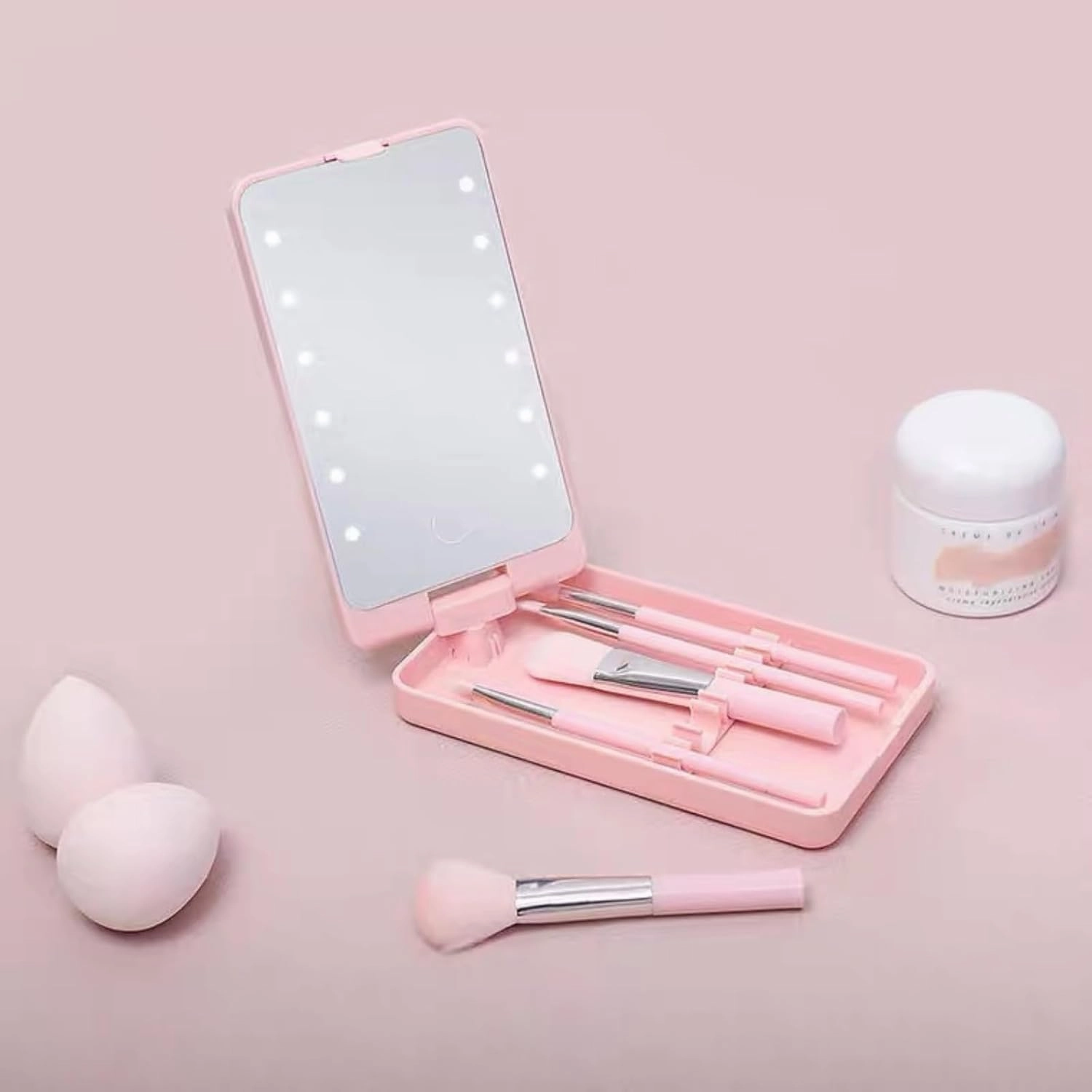 Makeup Mirror Vanity Mirror with Lights and 5 Makeup Brushes, Portable LED Makeup Mirror, 360° Rotation Touch Screen Vanity Mirror, Lighted Makeup Mirror, Women Gift (White,with makeup brush)