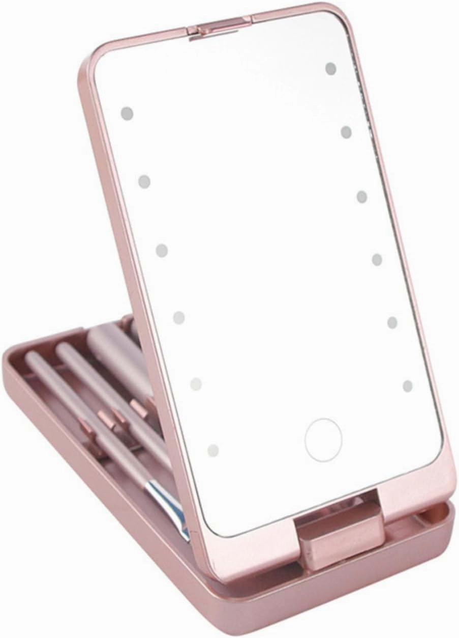 Makeup Mirror Vanity Mirror with Lights and 5 Makeup Brushes, Portable LED Makeup Mirror, 360° Rotation Touch Screen Vanity Mirror, Lighted Makeup Mirror, Women Gift (White,with makeup brush)