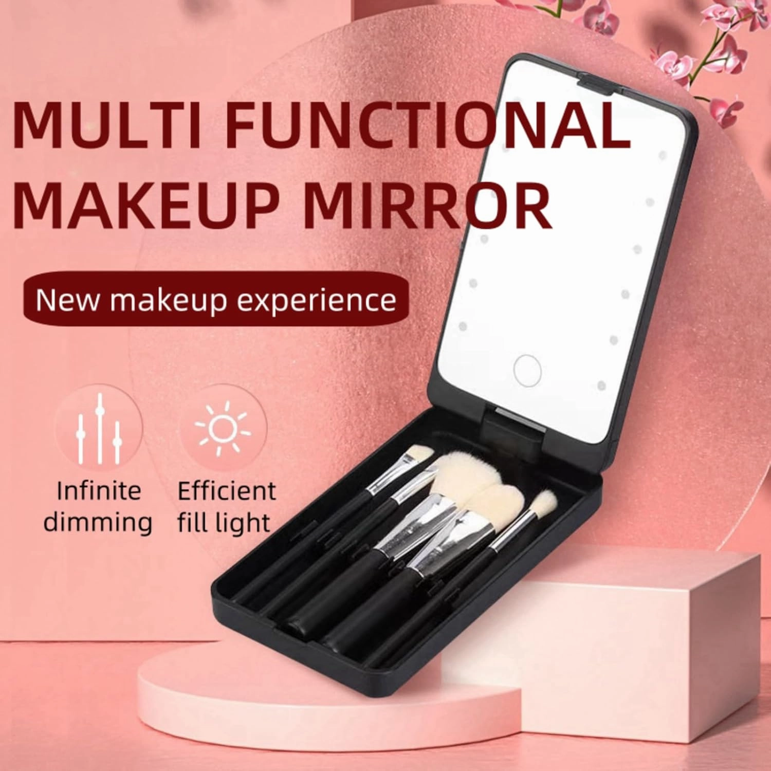 Makeup Mirror Vanity Mirror with Lights and 5 Makeup Brushes, Portable LED Makeup Mirror, 360° Rotation Touch Screen Vanity Mirror, Lighted Makeup Mirror, Women Gift (White,with makeup brush)