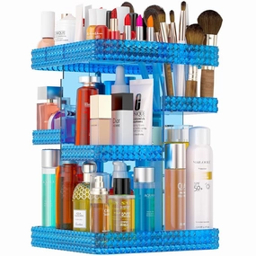 Makeup Organizer, 360 Degree Rotating Adjustable Cosmetic Storage Display Case with 6 Layers Large Capacity, Fits Cosmetics, Perfume, Skin Care, Makeup Brushes, Lipsticks (Blue)