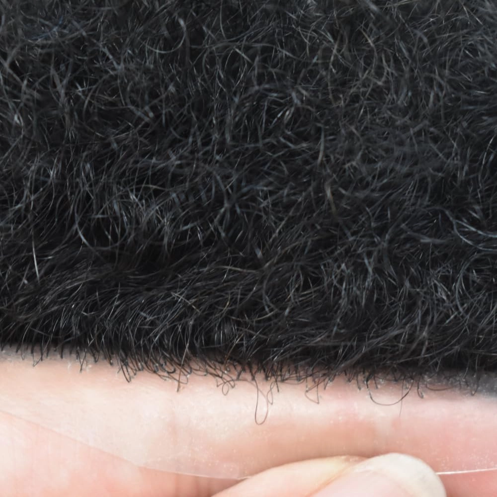 Man Weave Hair Black Men Curly Brazilian Hair Afro Toupee American African Mens Wig Full Poly Men Wave Hair Piece (#1B Off Black, 12MM Weave)
