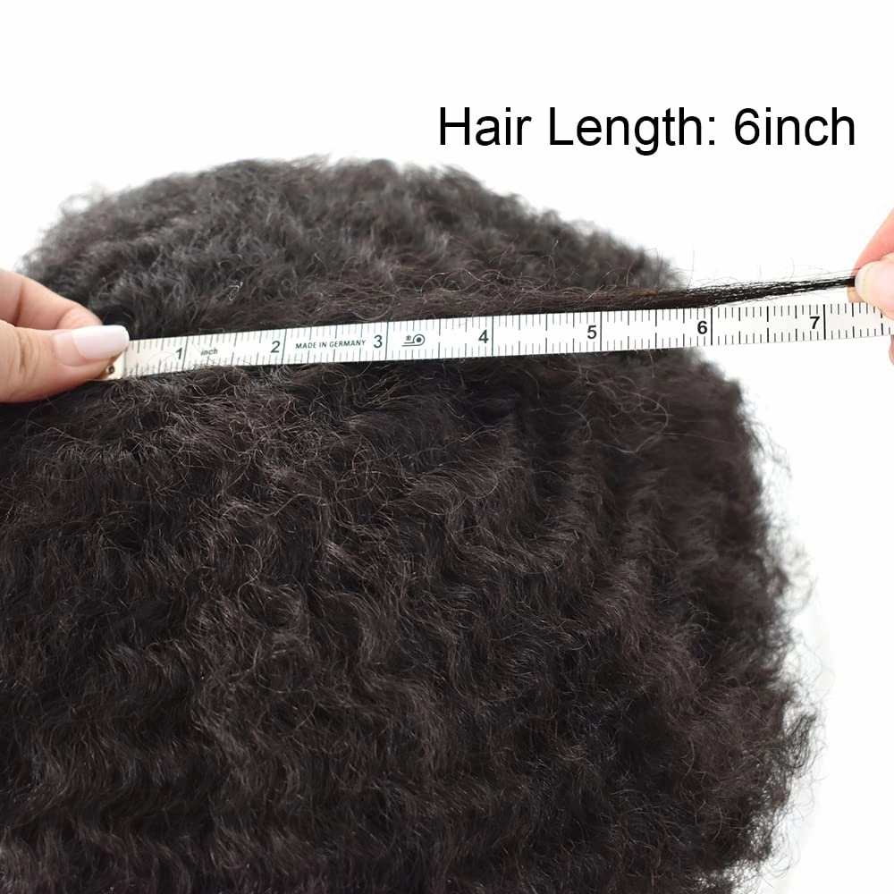 Man Weave Hair Black Men Curly Brazilian Hair Afro Toupee American African Mens Wig Full Poly Men Wave Hair Piece (#1B Off Black, 12MM Weave)