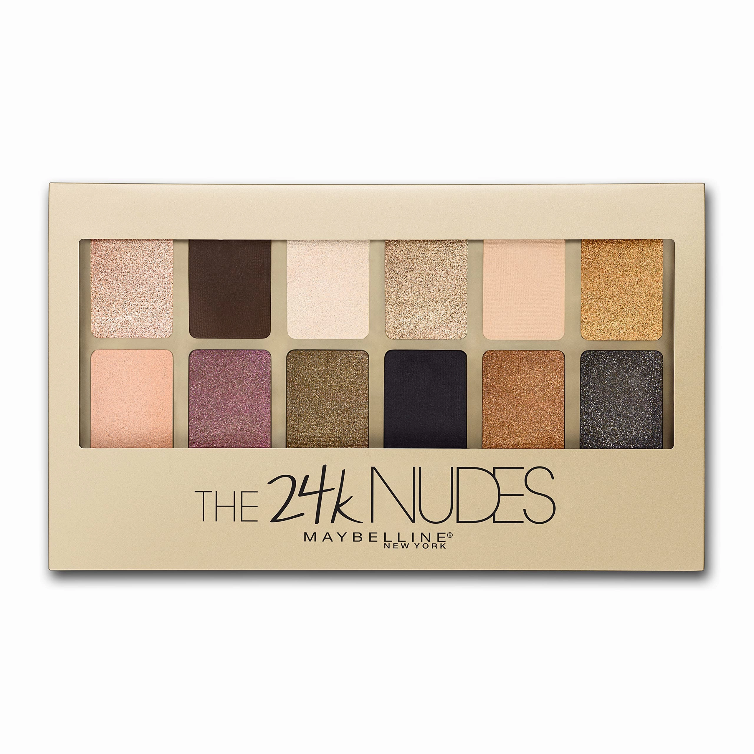 Maybelline The 24K Nudes Gold Eyeshadow Palette Makeup, 12 Pigmented Matte ⁘ Shimmer Shades, Blendable Powder, 1 Count.