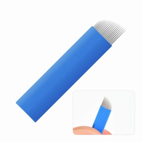 Microblading Needles,50pcs Blue Microblades with 0.18mm Diameter for Semi Permanent Makeup, Manual Needle for Eyebrow Eyeliner Lips Microblading Kits (S18)