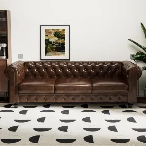 Modern Chesterfield Button-Tufted Couch, 88.2" Brown PU Leather 3 Seater Sofa, Home Luxurious Upholstered Sofa Deep Seat Couch for Living Room Apartment Home Office