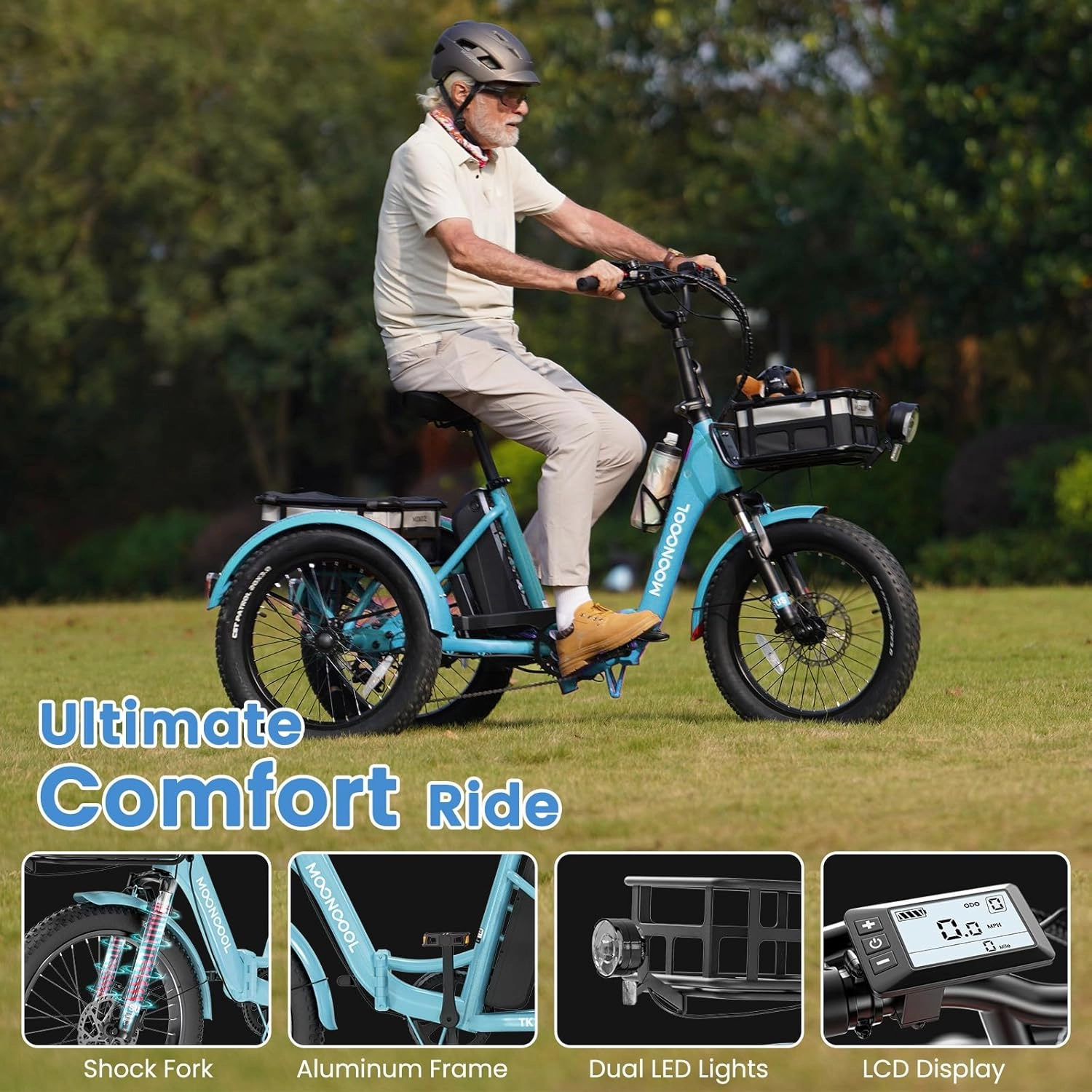 MOONCOOL Electric Trike, Electric Tricycle for Adults, 20" Folding 3 Wheels Electric Bicycle Bikes, 48V 500W/750W Motorized Electric Ebike with Aluminum Frame, Removable Battery and Basket