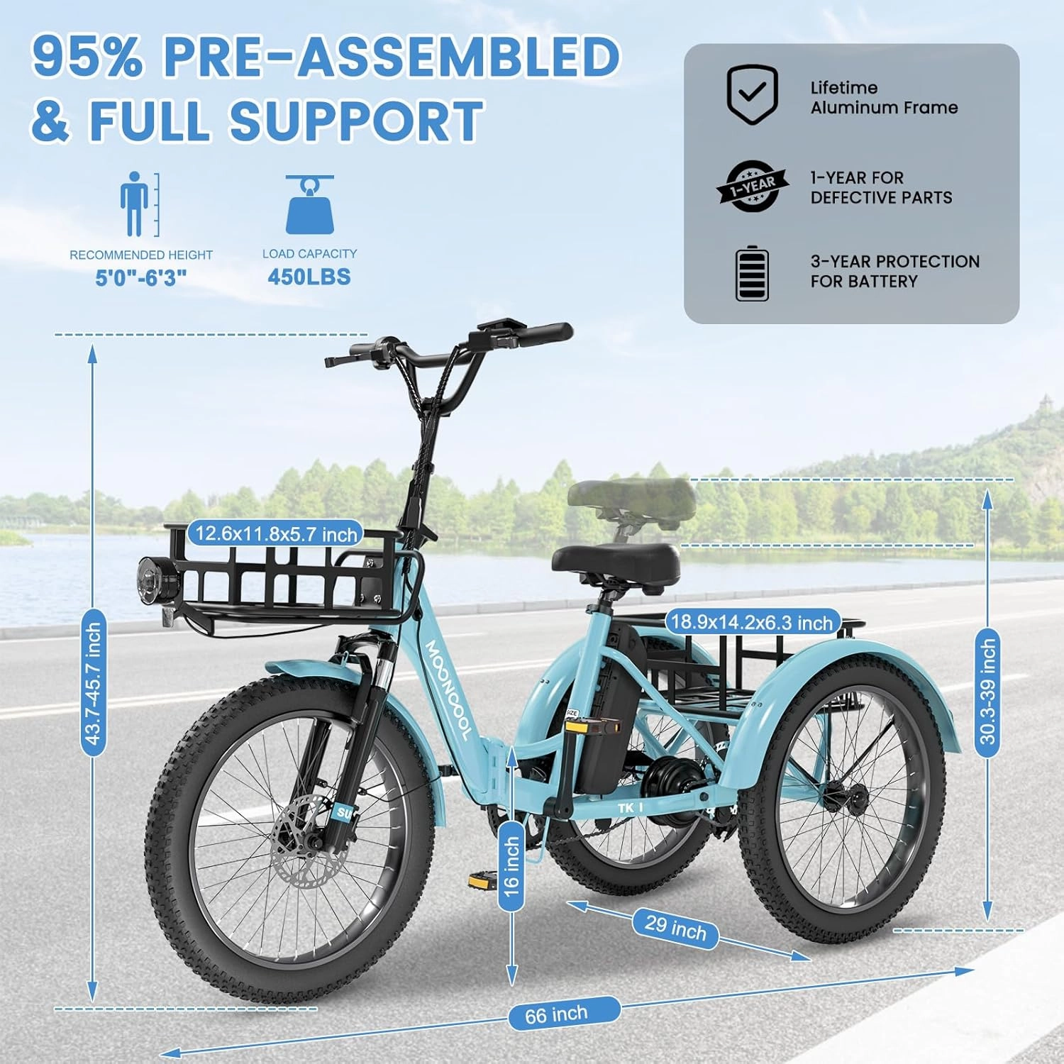 MOONCOOL Electric Trike, Electric Tricycle for Adults, 20" Folding 3 Wheels Electric Bicycle Bikes, 48V 500W/750W Motorized Electric Ebike with Aluminum Frame, Removable Battery and Basket