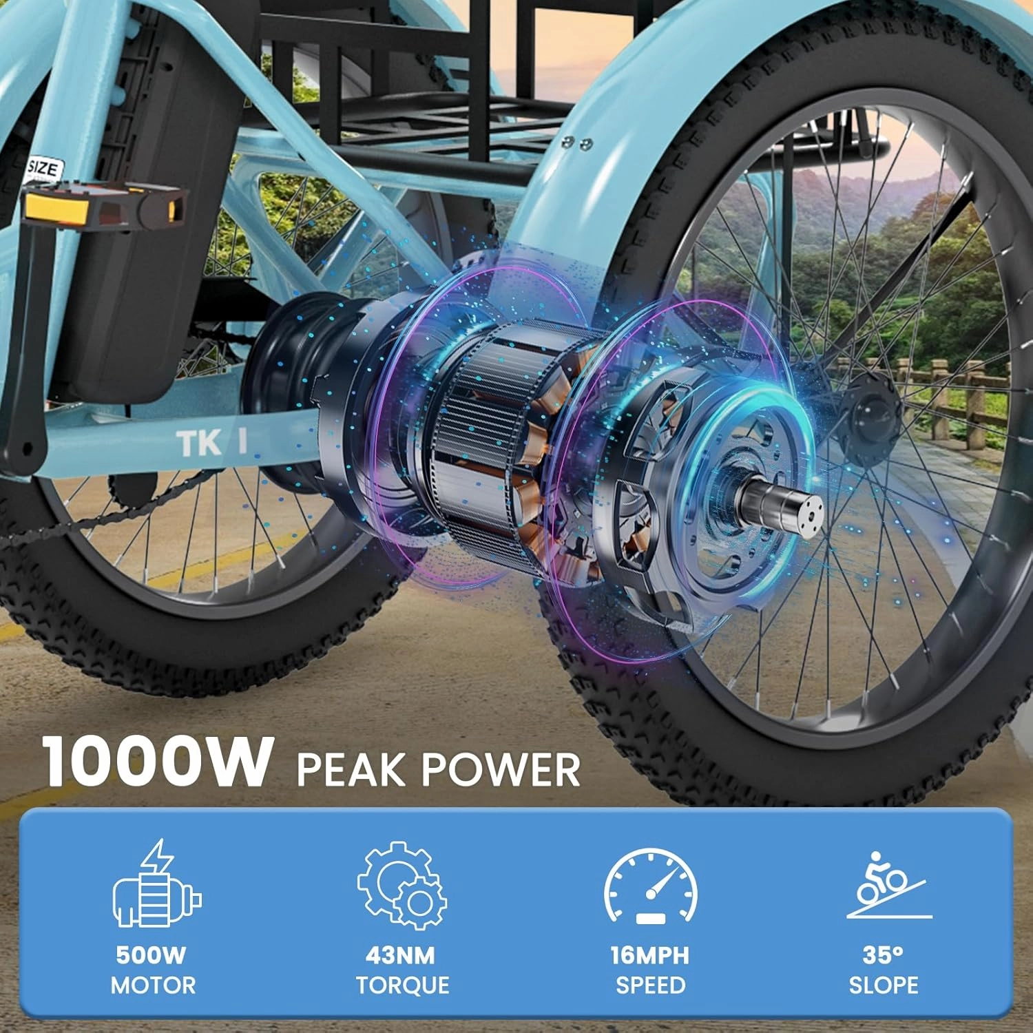 MOONCOOL Electric Trike, Electric Tricycle for Adults, 20" Folding 3 Wheels Electric Bicycle Bikes, 48V 500W/750W Motorized Electric Ebike with Aluminum Frame, Removable Battery and Basket