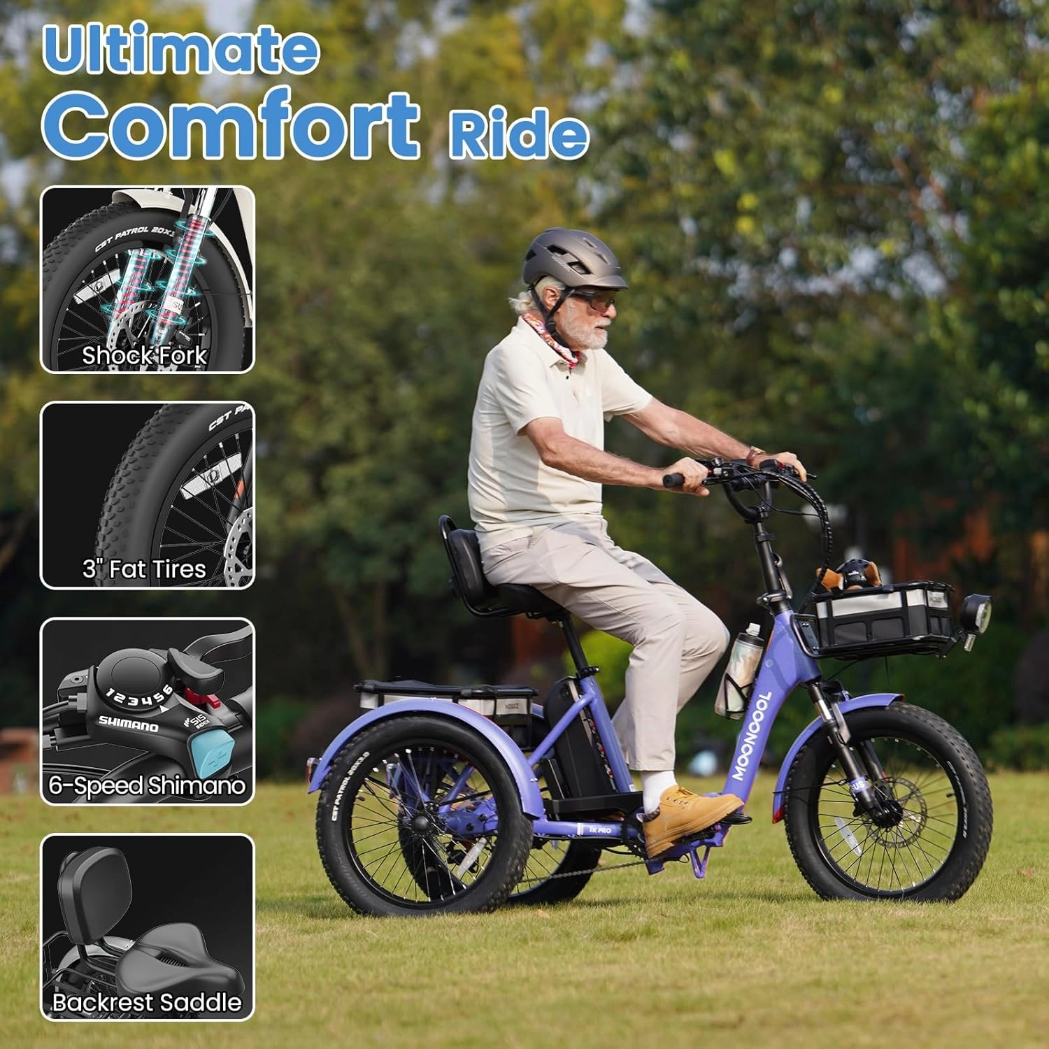MOONCOOL Electric Trike, Electric Tricycle for Adults, 20" Folding 3 Wheels Electric Bicycle Bikes, 48V 500W/750W Motorized Electric Ebike with Aluminum Frame, Removable Battery and Basket