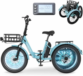 MOONCOOL Electric Trike, Electric Tricycle for Adults, 20" Folding 3 Wheels Electric Bicycle Bikes, 48V 500W/750W Motorized Electric Ebike with Aluminum Frame, Removable Battery and Basket
