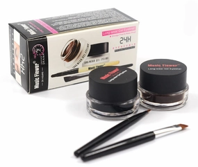 Music Flower 2 in 1 Coffee   Black Gel Eyeliner Make Up Waterproof Eye Liner Cosmetics Set Eyeliner Pens Makeup Brushes Set