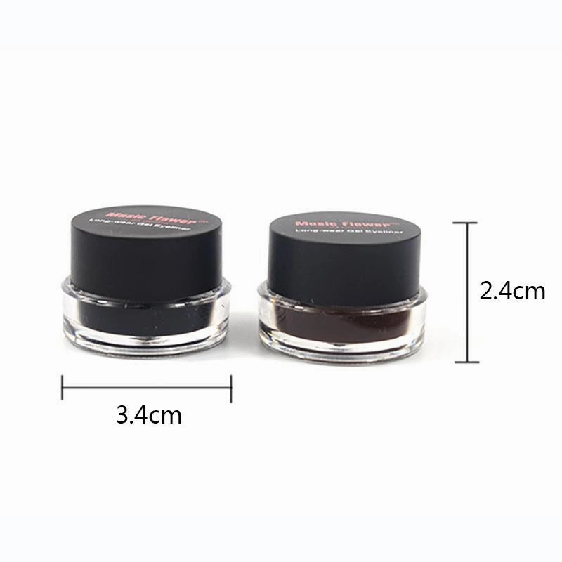 Music Flower 2 in 1 Coffee   Black Gel Eyeliner Make Up Waterproof Eye Liner Cosmetics Set Eyeliner Pens Makeup Brushes Set