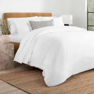 Nate Home by Nate Berkus 200TC 3-Piece Cotton Percale Duvet Cover | Crisp, Cool, Breathable Bedding Set from mDesign - Full/Queen Size - 1 Duvet Cover/2 Pillow Shams, Snow (White)