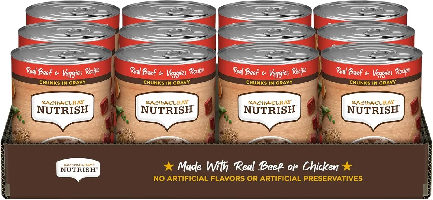 Nutrish Rachael Ray Chunks in Gravy Wet Dog Food, Real Beef & Veggies Recipe, 13 Ounce (Pack of 12)