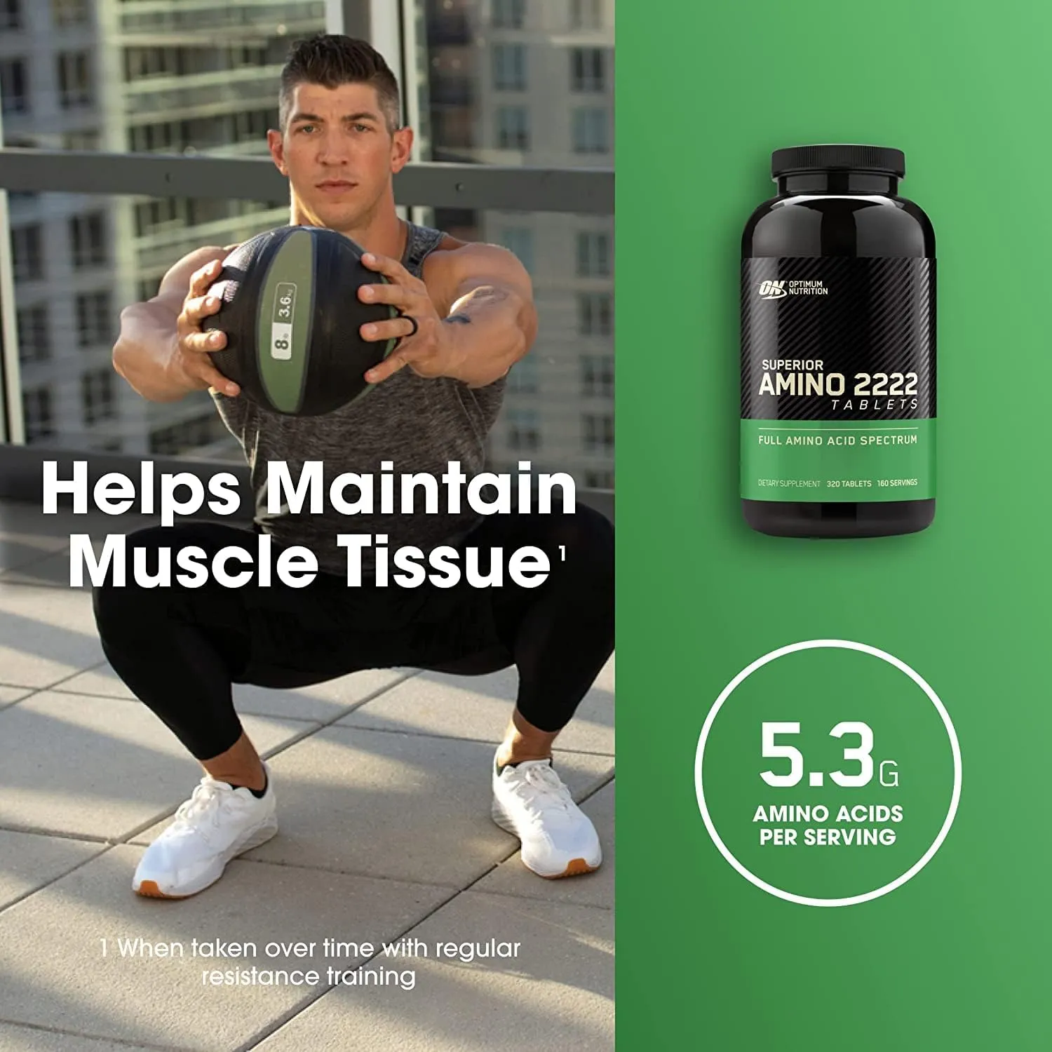 Optimum Nutrition Superior Amino 2222 Tablets, Complete Essential Amino Acids, EAAs, 320 Count