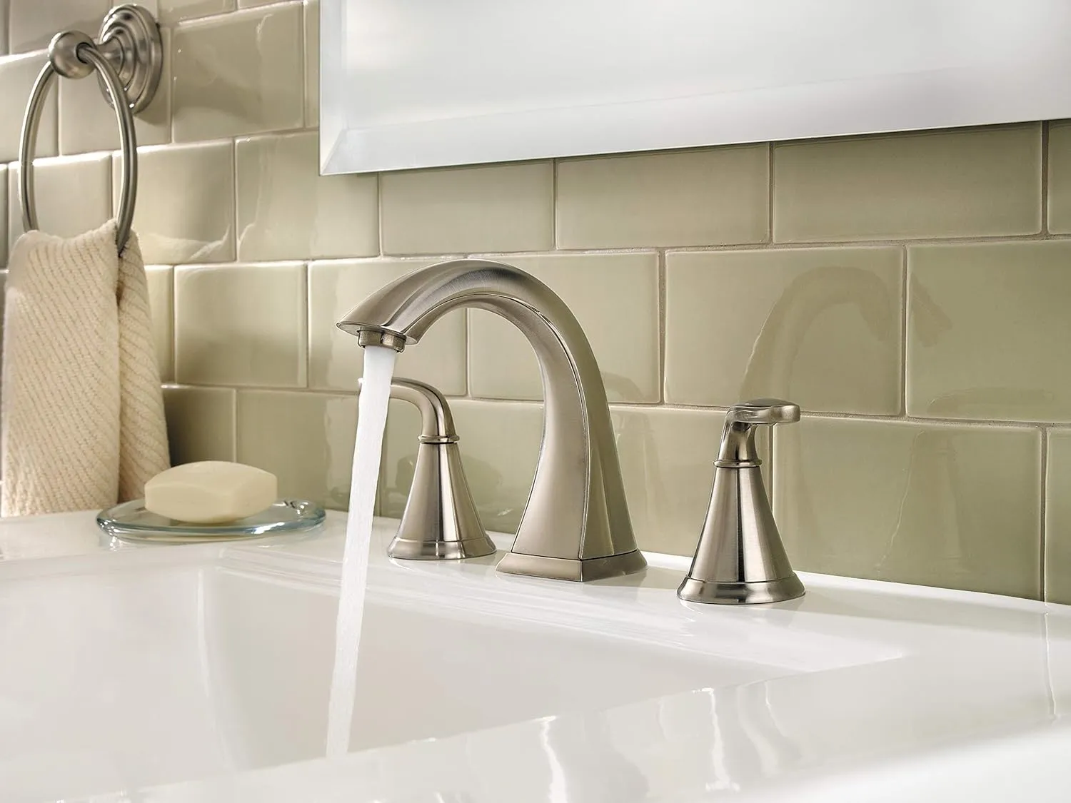 Pfister Pasadena Bathroom Sink Faucet, 8-Inch Widespread, 2-Handle, 3-Hole, Brushed Nickel Finish, LF049PDKK