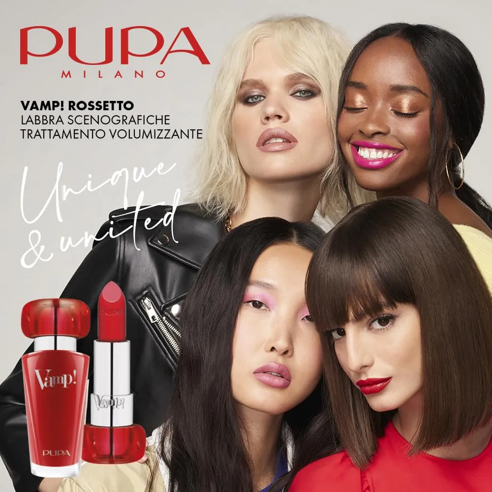 Pupa Milano Vamp! Extreme Colour Lipstick With Plumping Treatment - For Fuller, Defined Lips - Adds Incredible, Deep Color To Lips - Soft Texture Adheres Perfectly - 102 Rose Nude - 0.123 Oz