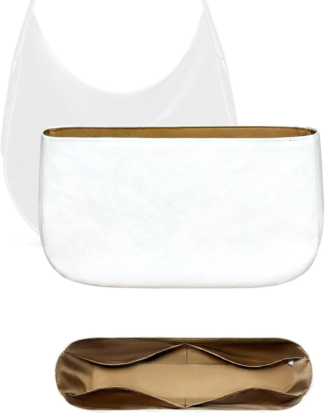 Purse Organizer Insert, Half Moon Inside Bag Organizer Insert Fit for Celine Heloise Dupont Paper Inner Liner Bag In Bag Slim Storage Bag Organizer (Medium)