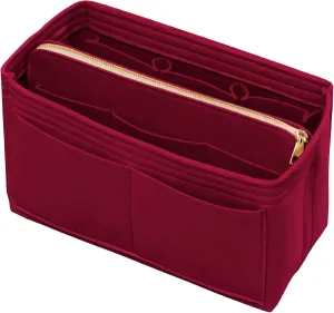 Purse Organizer Insert with Zipper Felt Bag Organizer Handbag Organizer Insert Bag in Bag Organizer with Key Chain for Tote Purse Bag Dark Red Large