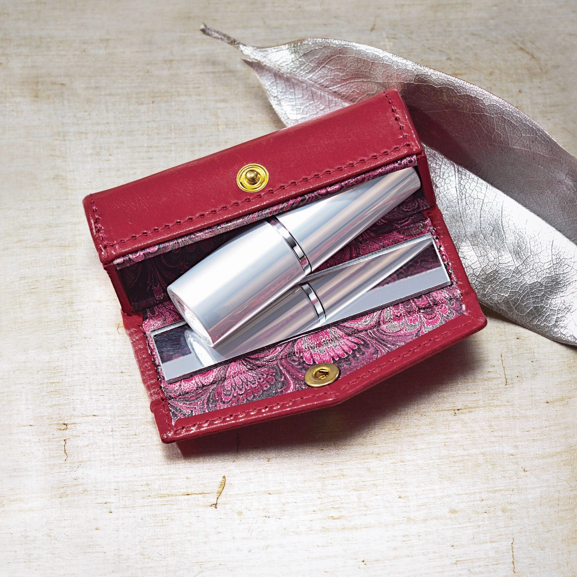 Red Italian Leather Lipstick Case