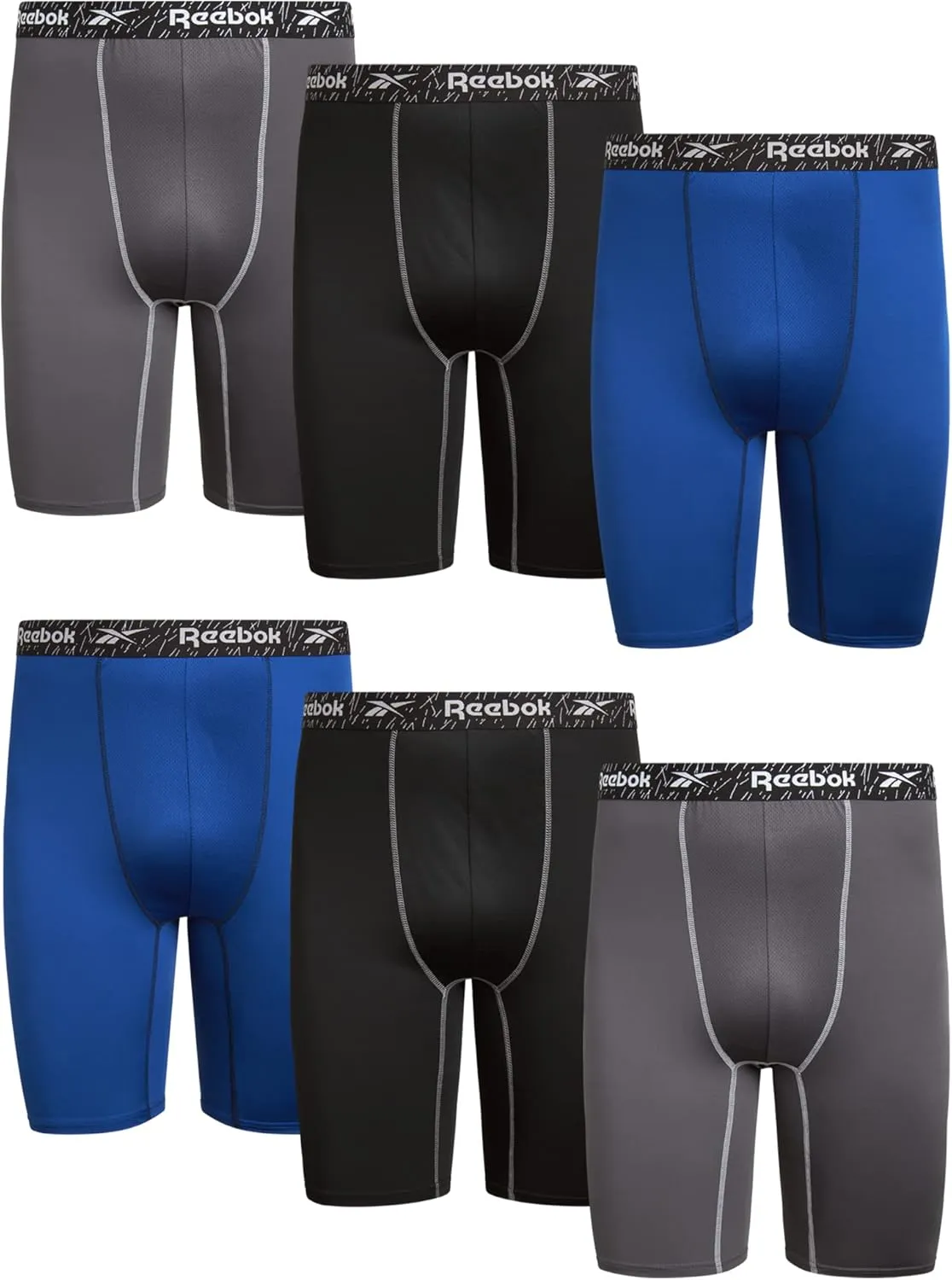 Reebok Men's Boxer Briefs - 6 Pack Long Leg Breathable Performance Big and Tall Underwear Pack Boxers for Men (Sizes: 2X-4XL)