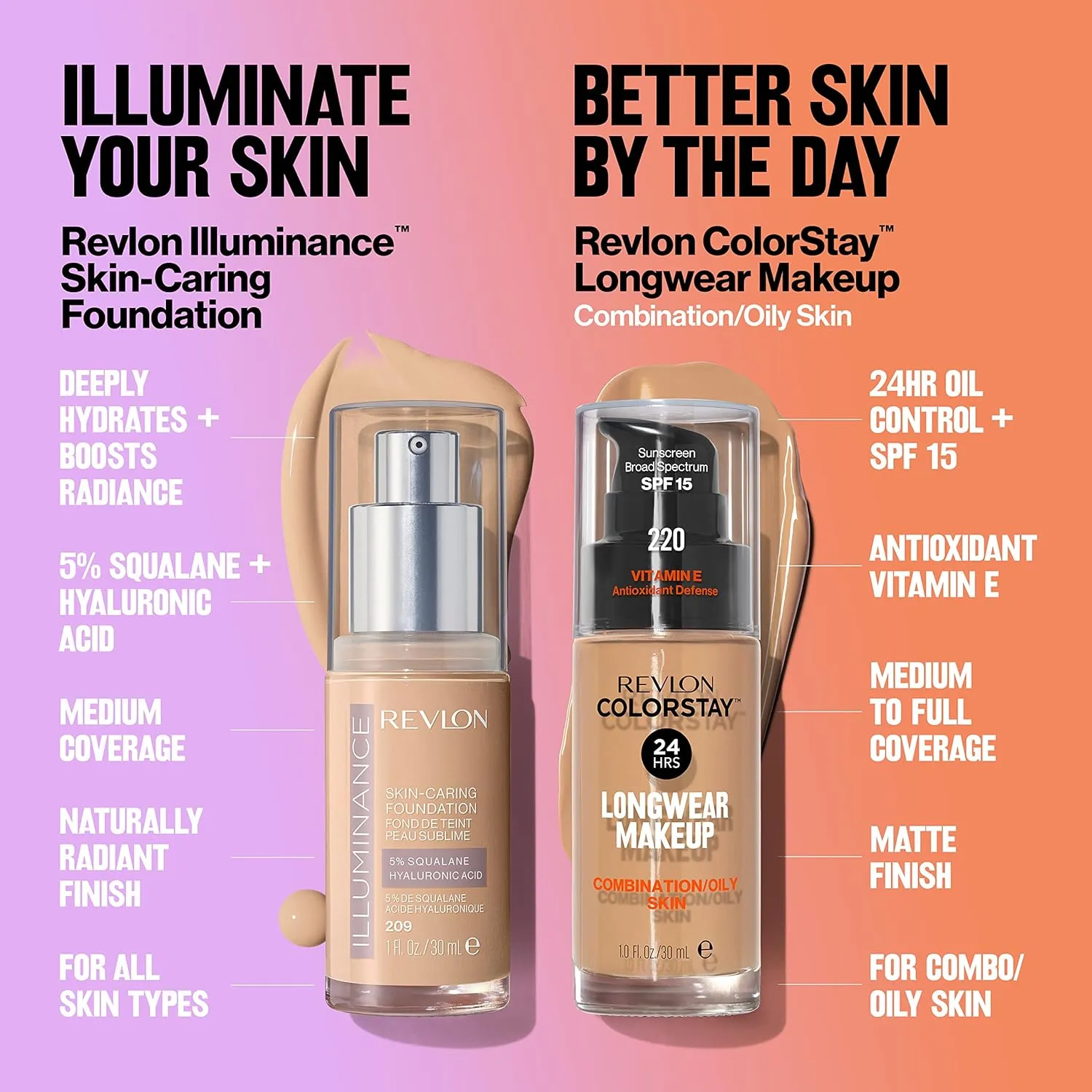 Revlon Illuminance Skin-Caring Liquid Foundation, Hyaluronic Acid, Hydrating and Nourishing Formula with Medium Coverage, 201 Creamy Natural, 1 fl oz