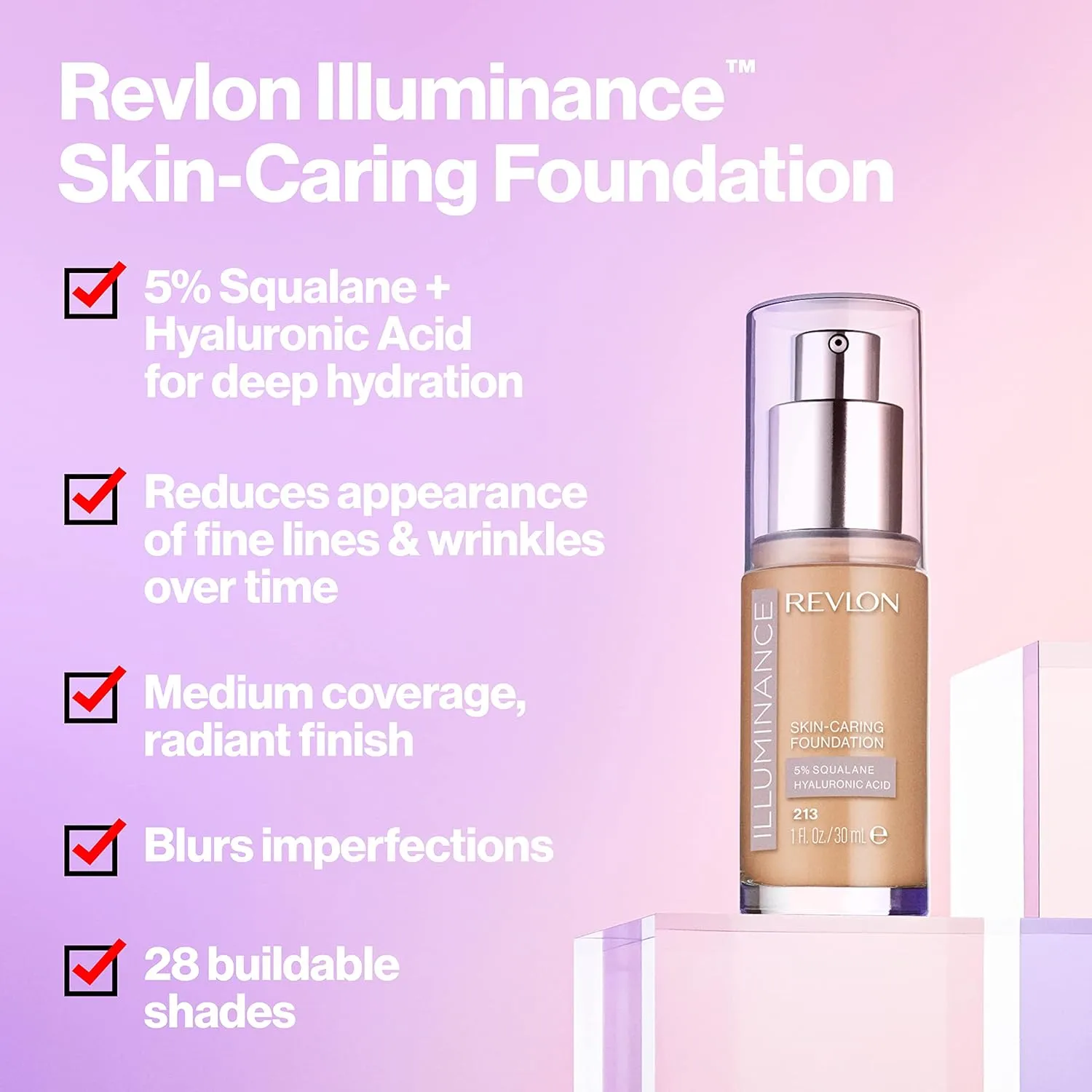 Revlon Illuminance Skin-Caring Liquid Foundation, Hyaluronic Acid, Hydrating and Nourishing Formula with Medium Coverage, 201 Creamy Natural, 1 fl oz