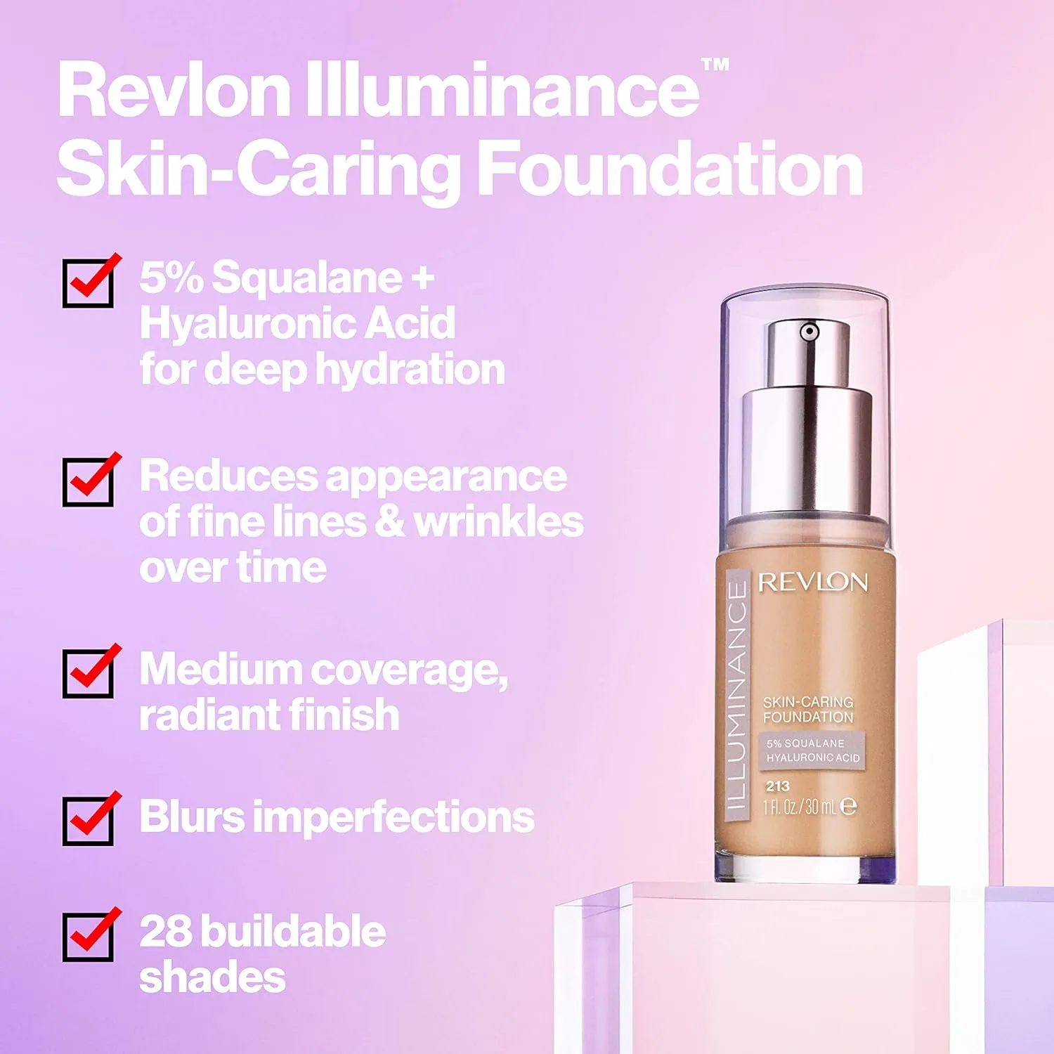 Revlon Illuminance Skin-Caring Liquid Foundation, Hyaluronic Acid, Hydrating and Nourishing Formula with Medium Coverage, 209 Buff Beige, 1 fl oz