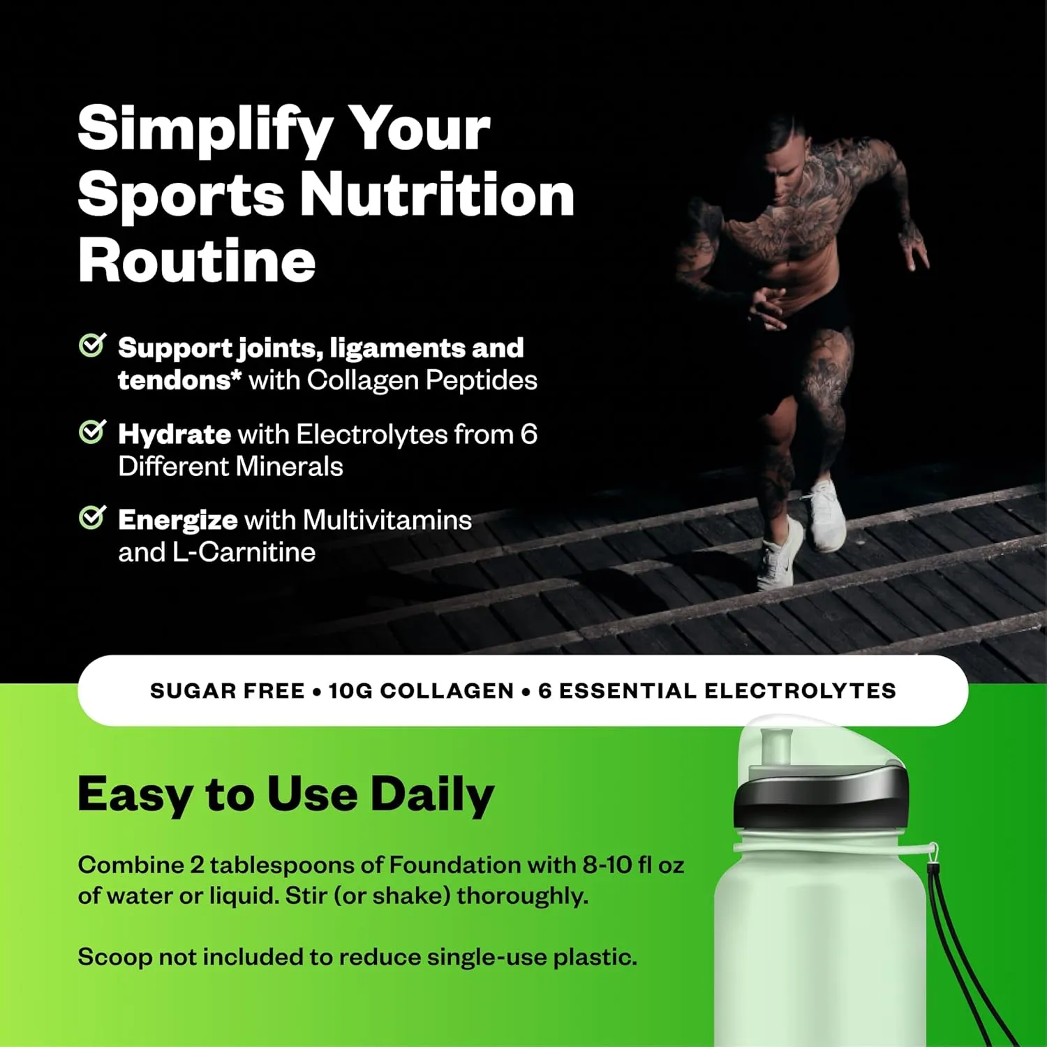 RNWY Foundation 10g Collagen Peptides   Hydration Powder, Daily Joint Support with Electrolytes, Lemon Lime, Sugar Free, 30 Servings