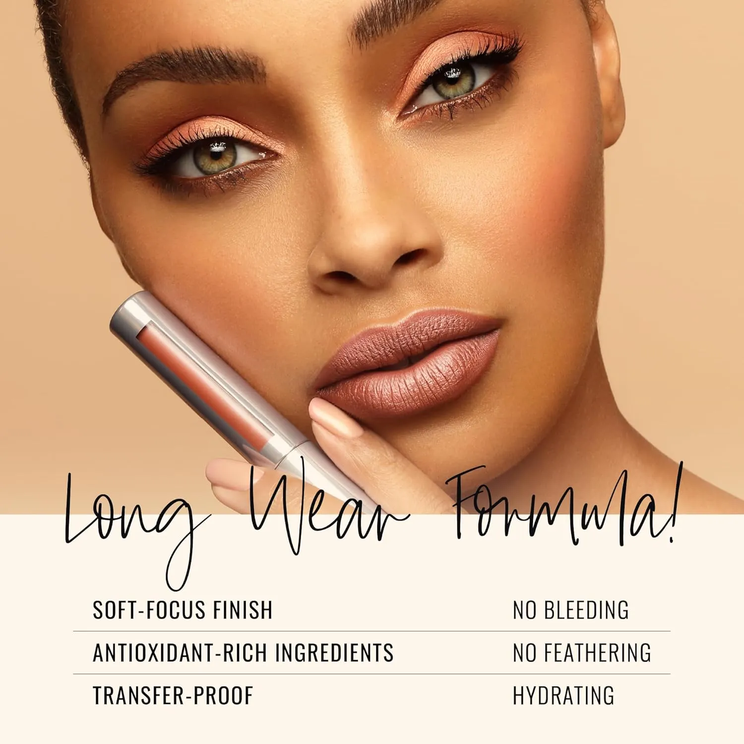 Runway Rogue Silk Glam Liquid Lipstick, Long Wear Frosted Classic Peachy-Nude Lipstick, ‘Paparazzi’
