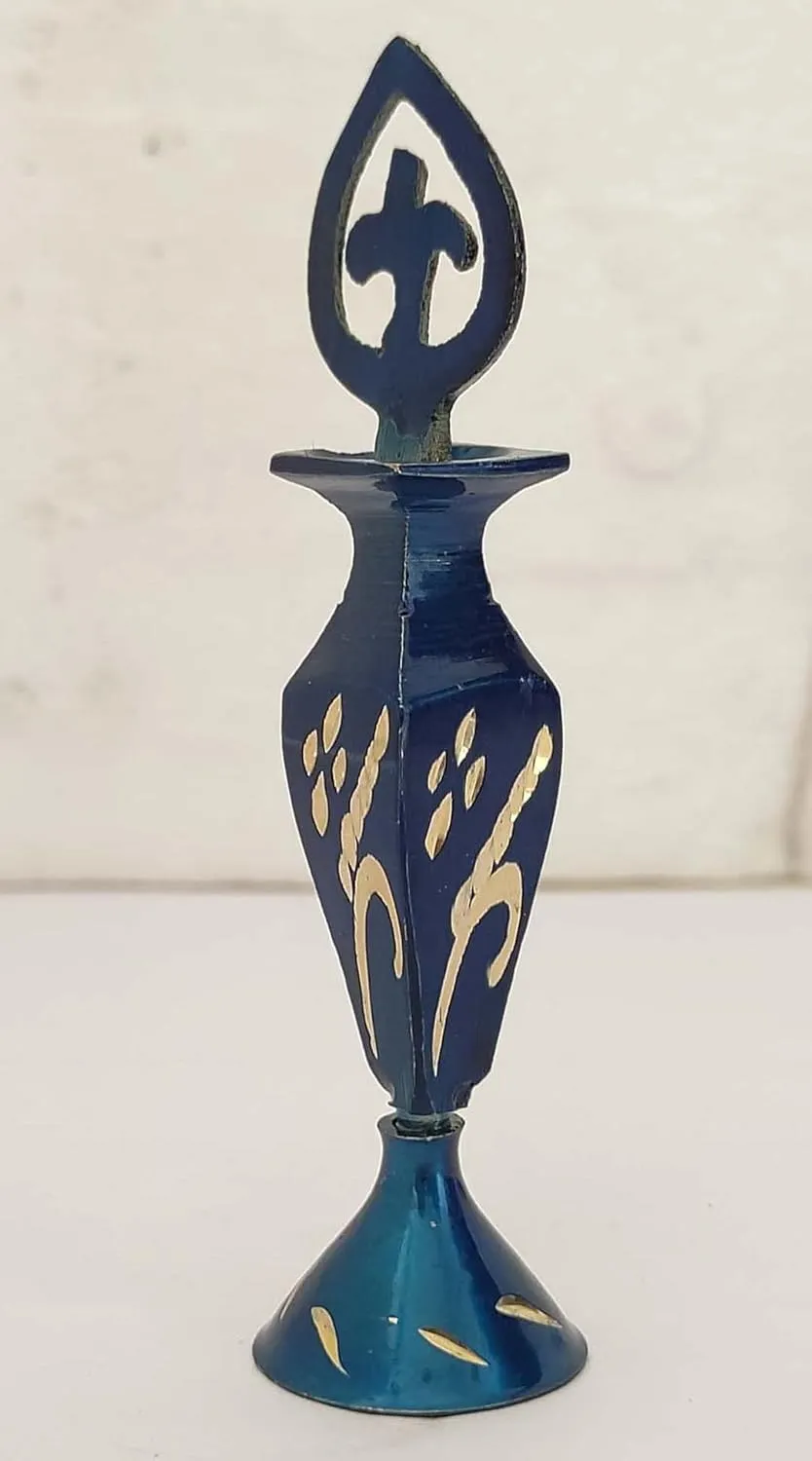Sharvgun Beautiful Design Traditional Kohl Pot Surma Dani Brass Vintage Kohl Holder Eyeliner Kajal Holder Pots Antique Wome Make Up Accessories Without Surma-4" Tall Navy Blue
