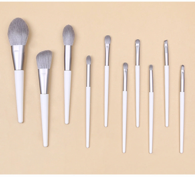 Silver Gray (Brush   Bucket) 10 Piece Face Eye Makeup Brush Set - Premium Makeup Blending Brushes