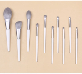Silver Gray (Brush   Bucket) 10 Piece Face Eye Makeup Brush Set - Premium Makeup Blending Brushes