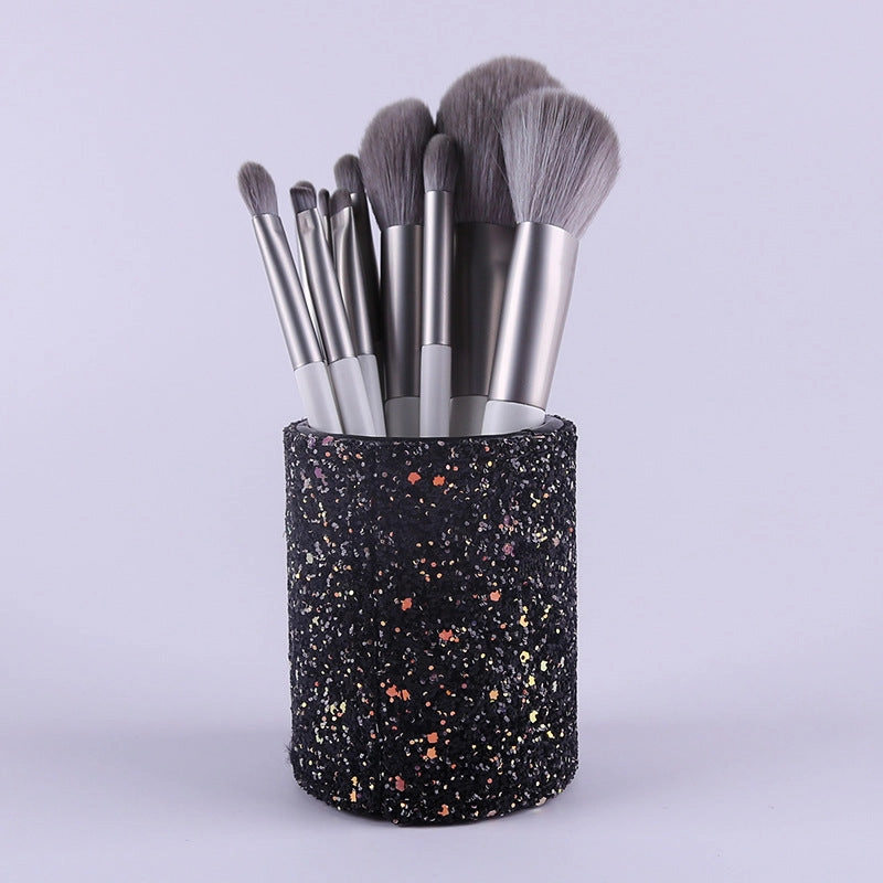 Silver Gray (Brush   Bucket) 10 Piece Face Eye Makeup Brush Set - Premium Makeup Blending Brushes
