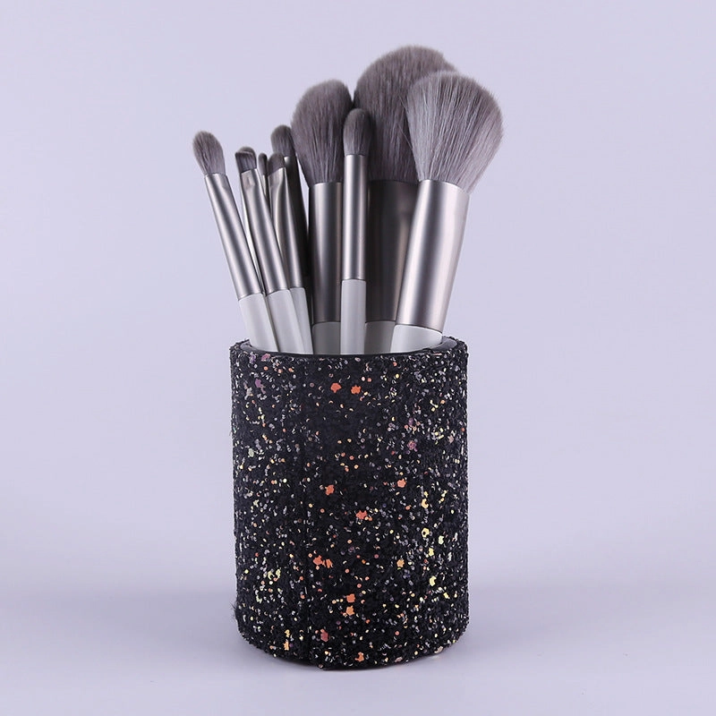 Silver Gray (Brush   Bucket) 10 Piece Face Eye Makeup Brush Set - Premium Makeup Blending Brushes