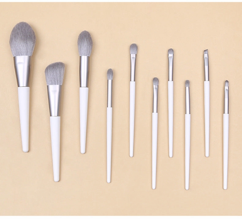 Silver Gray (Brush   Bucket) 10 Piece Face Eye Makeup Brush Set - Premium Makeup Blending Brushes