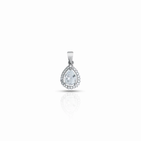 Silver Unique Drop Design Center CZ Stone Pendant for Girls