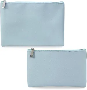 Small Makeup Bag for Purse, 2 Pcs Portable Cosmetic Bag for Tote Bag, Cute Cosmetic Pouch, Pu Leather Aesthetic Bag, Blue