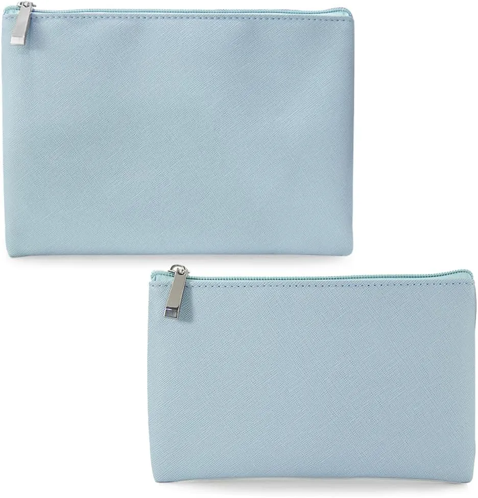 Small Makeup Bag for Purse, 2 Pcs Portable Cosmetic Bag for Tote Bag, Cute Cosmetic Pouch, Pu Leather Aesthetic Bag, Blue
