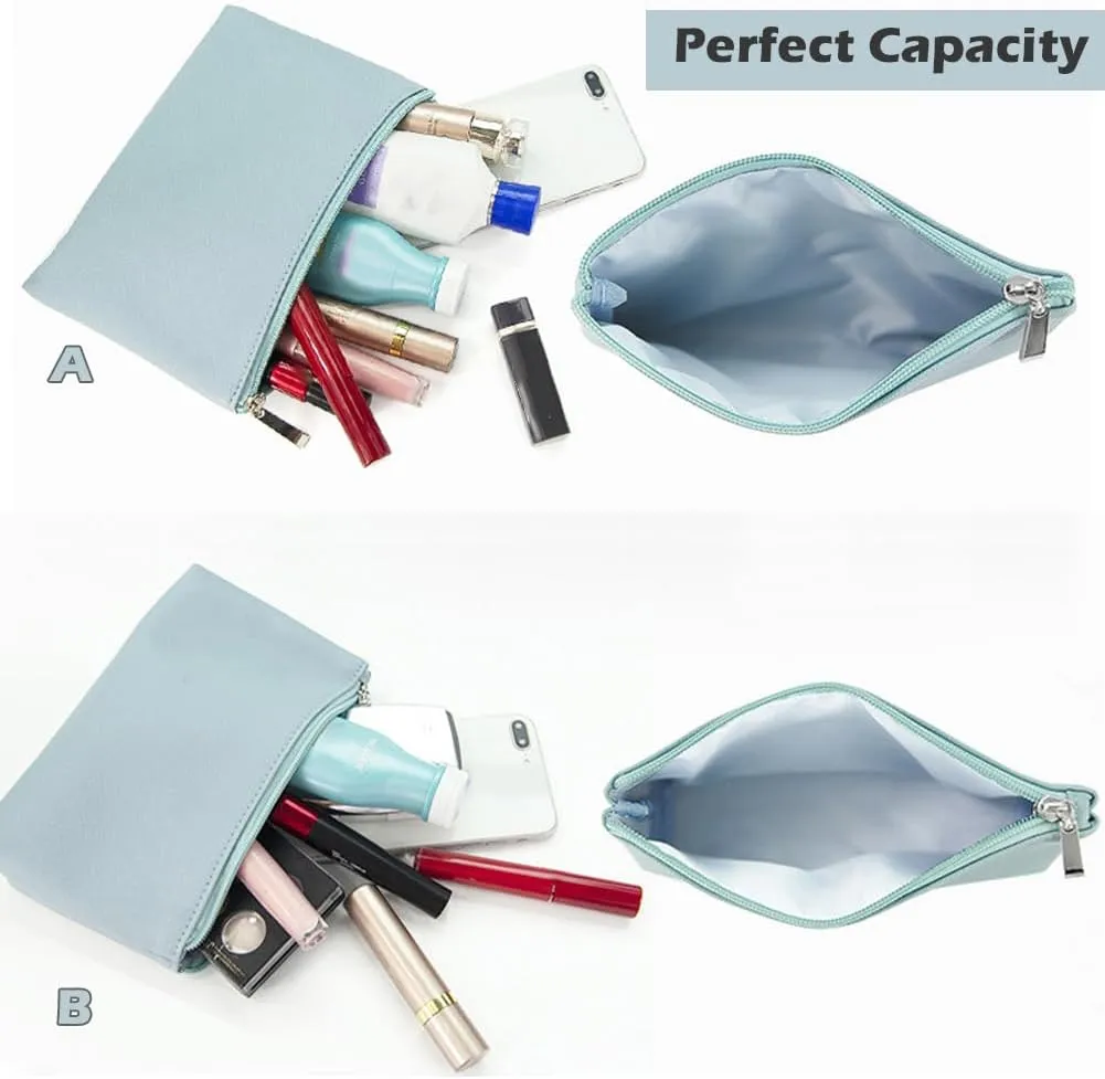 Small Makeup Bag for Travel, 2 Pcs Zipper Pouch for Purse, Waterproof Makeup Bag Organizer with Bottom, Blue