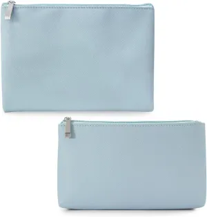 Small Makeup Bag for Travel, 2 Pcs Zipper Pouch for Purse, Waterproof Makeup Bag Organizer with Bottom, Blue
