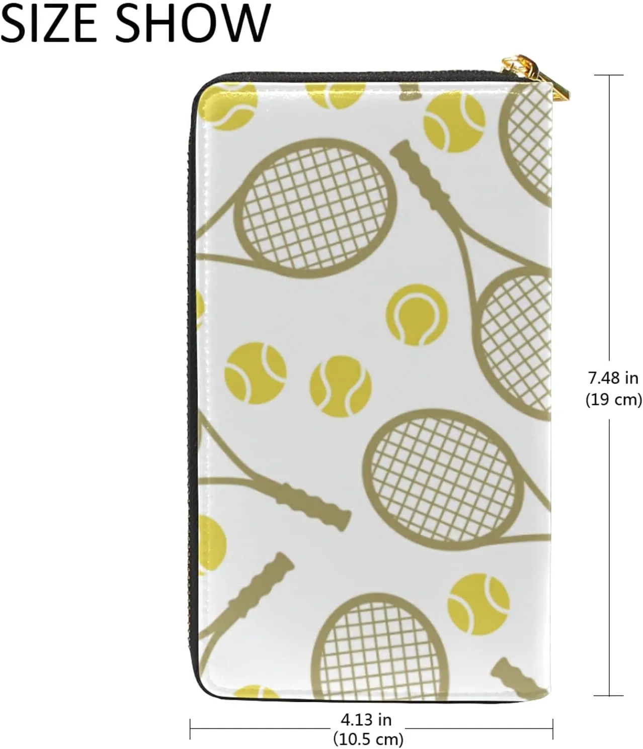 Sports Seamless Tennis Balls and Tennis Rackets on White Leather Long Wallet Organizer with Zipper Purse Clutch Bag for Women Men Key Card Coin Passport Checkbook