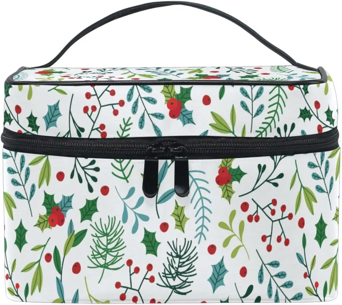 susiyo Blue and Green Spruce Branches Large Cosmetic Bag Travel Makeup Bag Toiletry Bag Zipper Pouch Storage Organizer Case for Women Girls