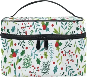 susiyo Blue and Green Spruce Branches Large Cosmetic Bag Travel Makeup Bag Toiletry Bag Zipper Pouch Storage Organizer Case for Women Girls