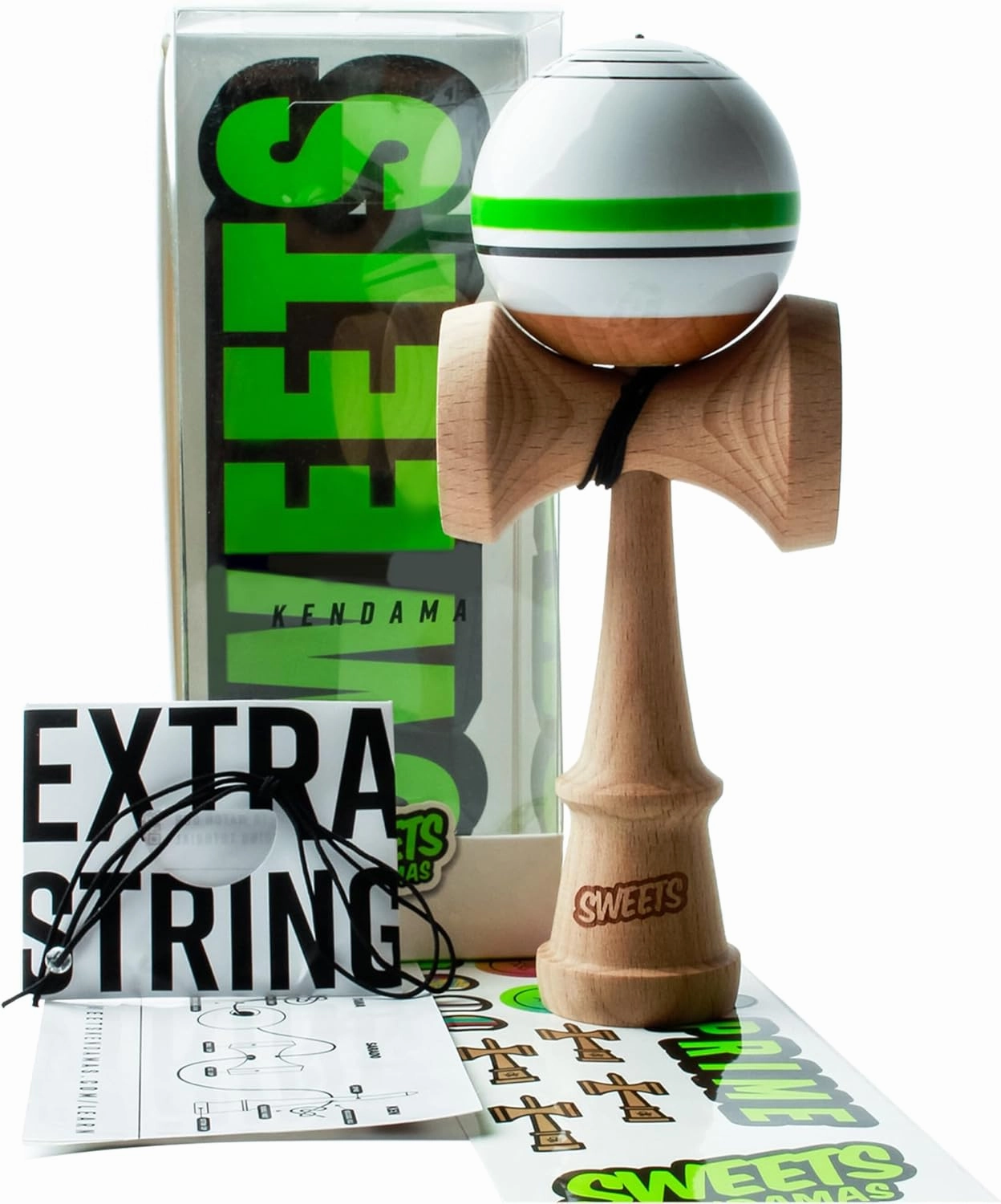 Sweets Kendamas Boost Sport Stripe Kendama - Sticky Paint, Improves Hand Eye Coordination, Reflexes, Stripe Design, Bonus String Accessory Gift Bundle (Home Team)