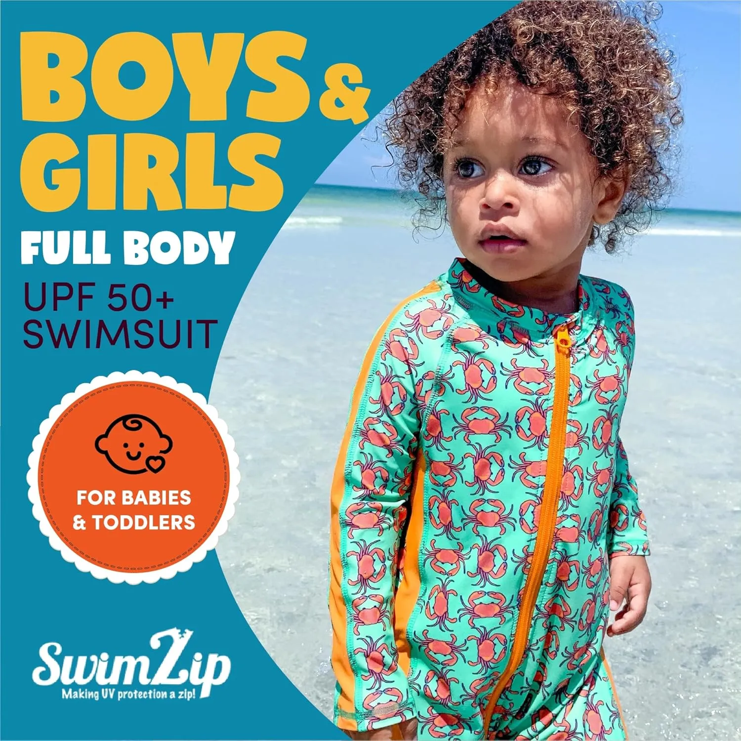 SwimZip Boys' Long-Sleeve UPF 50  Swimsuit for Baby, Toddler, & Little Boys