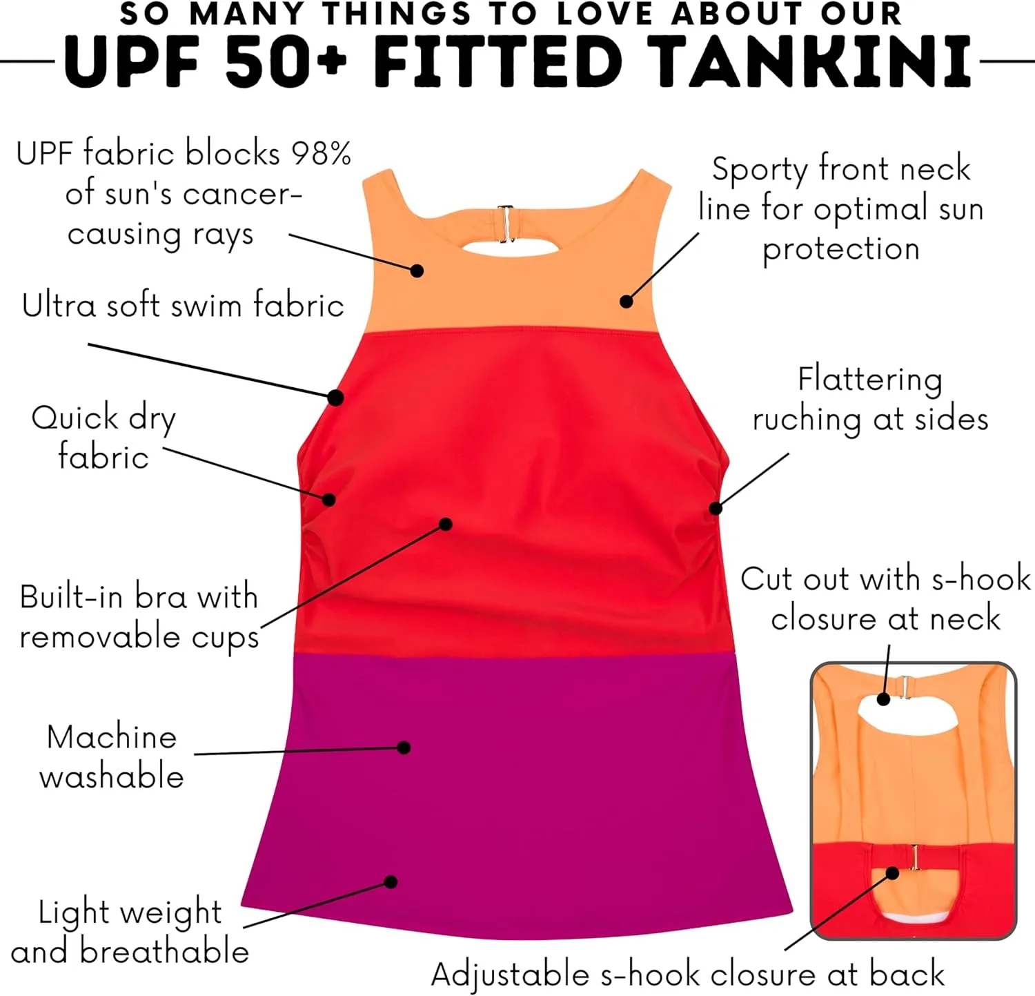 SwimZip Women's High Neck Fitted Tankini Swim Shirt - UPF 50  Sun Protection