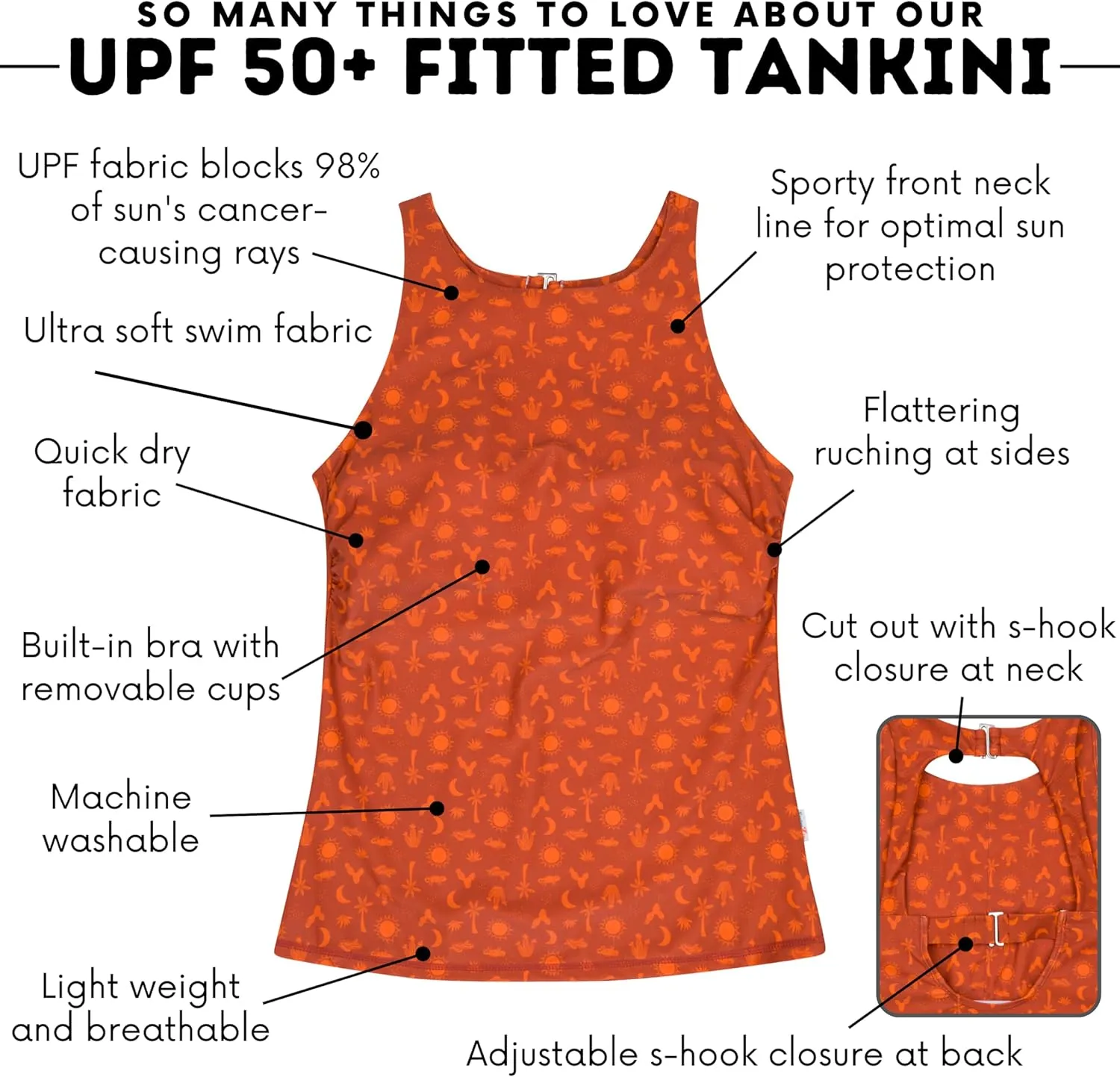 SwimZip Women's High Neck Fitted Tankini Swim Shirt - UPF 50  Sun Protection