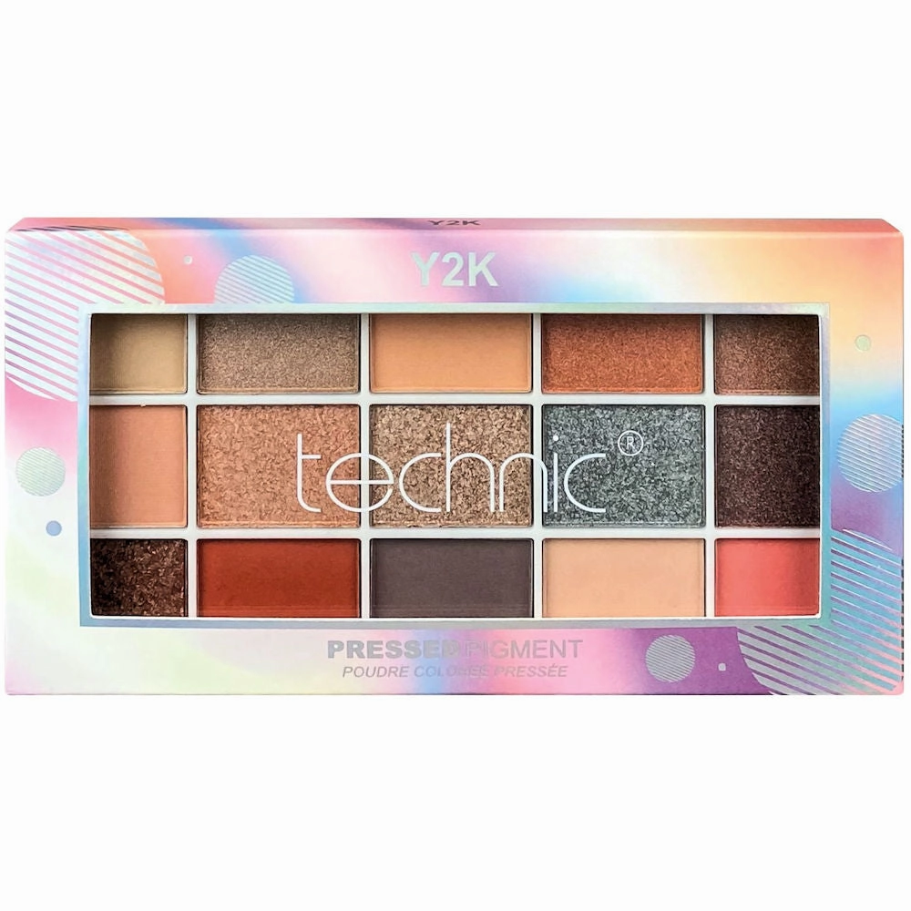Technic Cosmetics 15 Colour Pressed Pigment Eyeshadow Palette Y2K - Makeup Beauty Glamour Vibrant Shades Palette