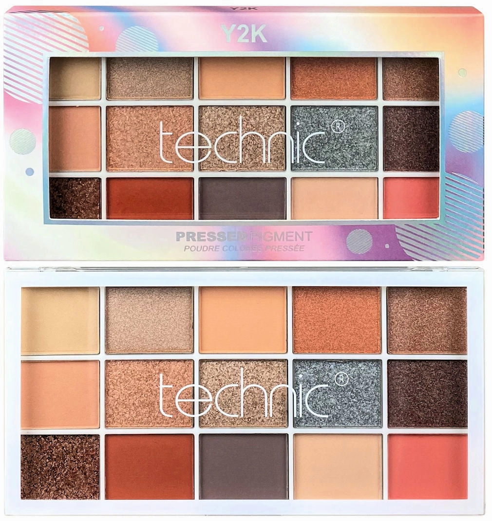 Technic Cosmetics 15 Colour Pressed Pigment Eyeshadow Palette Y2K - Makeup Beauty Glamour Vibrant Shades Palette